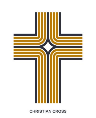 Beyaz, inanç ve inanç üzerine izole edilmiş Hristiyan çapraz modern doğrusal biçim vektör sembolü İsa 'nın çizgili grafik tasarımının çağdaş haç işareti.