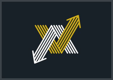 Ok vektörü orijinal logosu izole edildi, çift ok dinamik işareti piktogram sembolü, doğrusal simge konsepti.