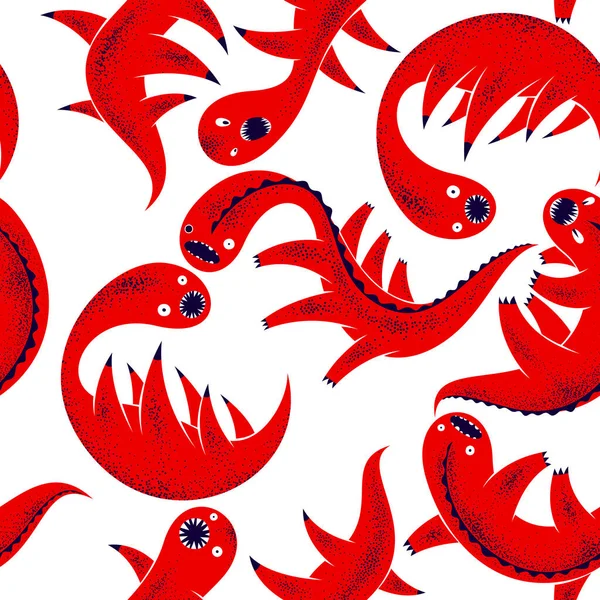 Horreur Effrayante Monstres Motif Textile Vectoriel Sans Couture Créatures Bêtes — Image vectorielle