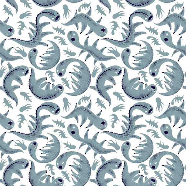 Scary Horror Monsters Seamless Vector Textile Pattern Beasts Creatures Endless — Stock Vector