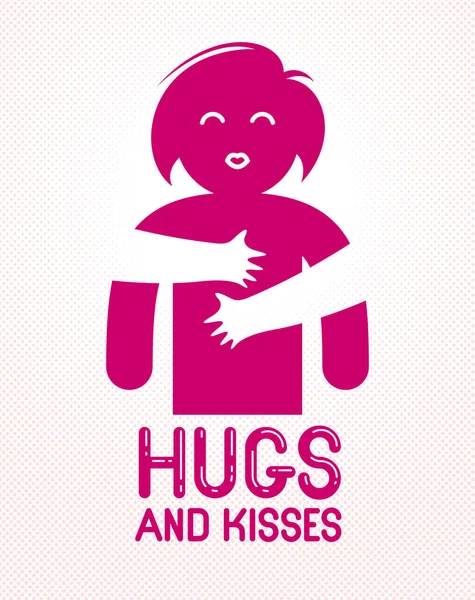 Abrazos Besos Con Manos Cariñosas Persona Amada Labios Besos Amante — Archivo Imágenes Vectoriales