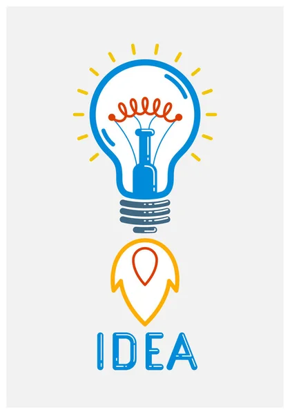 Idea Light Bulb Launching Rocket Vector Linear Logo Icon Creative — Stock Vector