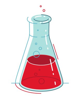 Chemical flask with reaction vector illustration isolated.