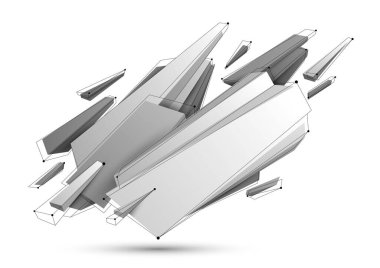 Çokgen biçim vektör soyut tasarım, modern fütüristik şekil yapay zeka sinir ağı konsepti, dinamik teknoloji soyutlama teması, geometrik sanat.