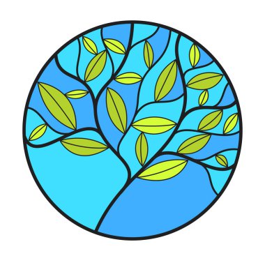 Butik, otel ya da kuaför logosu için yuvarlak çiçek desenli logo şablonu beyaz üzerine izole edilmiş, bir daire içinde yaprakların güzel çizimi, büyüyen doğa dalları.