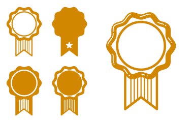 Beyaz, klasik rozetler veya simgeler üzerine izole edilmiş vektör yuvarlak pullar veya çıkartmalar, eski usul logottip tasarımlar, boş alan şablonu olan basit simgeler.