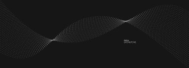 Koyu gri hava parçacıkları akış vektör tasarımı, dalgalı noktalar dizisi ile soyut arkaplan, dijital fütüristik çizim, nano teknoloji teması.