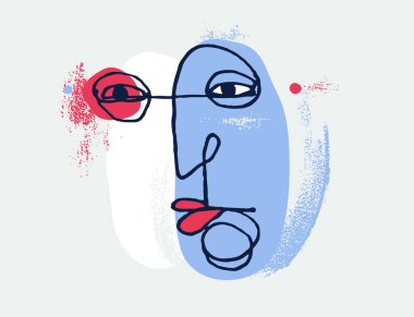 Soyut adam vektör çizimleri, modern moda portre sanatı, el çizimi sürreal güzellik, minimal sanatsal tasarım, insan kafası.