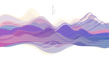 Japon tarzı soyut illüstrasyon, Asya geleneksel tarzında arka plan, dalgalı şekiller ve deniz hatları gibi akan dağlar..