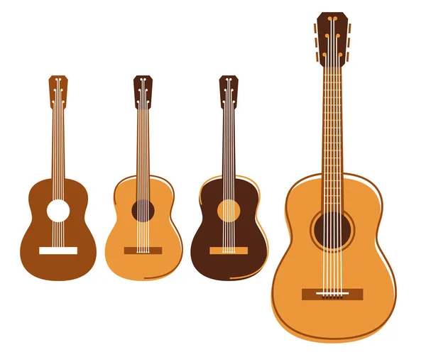 Acoustic Guitar Vector Flat Illustrations Set Isolated White Instruments Shop — Archivo Imágenes Vectoriales