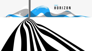 Ufuktan ufka doğrusal bileşim vektör yolu, üç boyutlu perspektif çizgileri ile soyut arkaplan, optik illüzyon op sanatı, siyah ve mavi renkler.