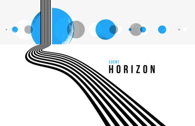 3D perspektif vektör soyut arka plan, siyah ve mavi doğrusal kompozisyon, ufka yol ve gökyüzü konsepti, optik illüzyon op sanatı.