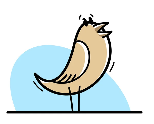 Kleine Schattige Vogel Staan Zingen Vogeltjes Grappige Cartoon Platte Vector — Stockvector