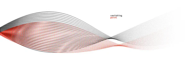 流れる消滅粒子の波ベクトル抽象的な背景 赤と黒の曲線のドットが動きリラックスイラストで 画像のような煙 — ストックベクタ