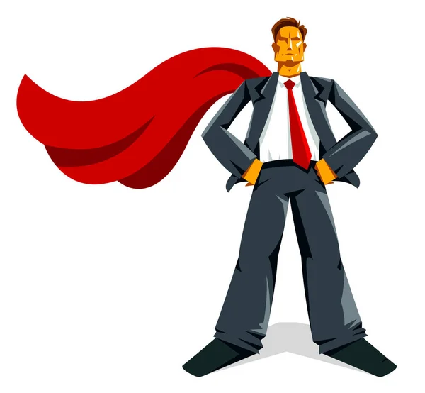 Big Boss Businessman Stands Confident Serious Superhero Vector Illustration Powerful — Stock Vector
