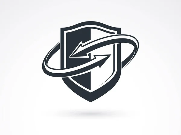Oklu Kalkan Logo Vektörü Mühimmat Koruması Sembolü Antivirüs Veya Spor — Stok Vektör