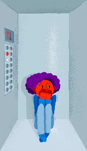 Claustrophobia Fear Closed Space Escape Vector Illustration Boy Closed Elevator — Stockový vektor