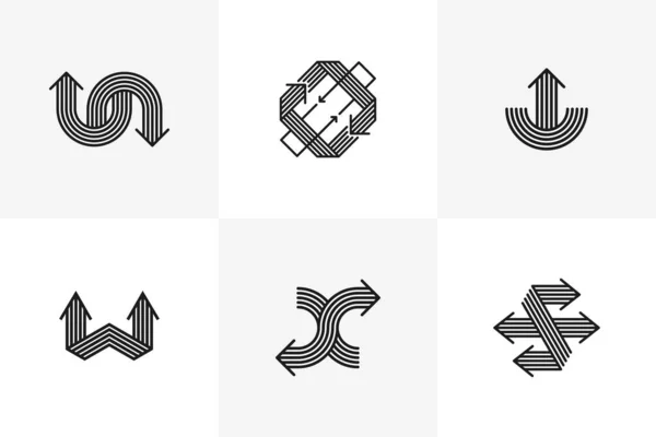 Konsep Panah Vektor Logo Diset Terisolasi Simbol Panah Ganda Pengumpulan - Stok Vektor