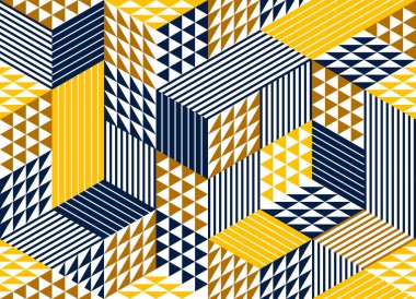 3D küpsüz şablon vektör arkaplanı, eşkenar dörtgen ve üçgen boyut blokları, mimari ve inşaat, geometrik tasarım.