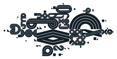 Dinamik dağınık soyut vektör tasarımı kompozisyonu, minimum çizgili modern sanat, şık geometri elementleri, beyaz, siyah ve beyaz üzerine izole edilmiş..