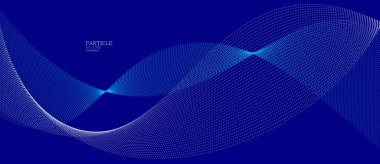 Hareket eden mavi noktalar karanlık vektör soyut arkaplan, parçacıklar dizi dalgalı akış, hareket, teknoloji ve bilim illüstrasyonundaki eğri çizgiler.