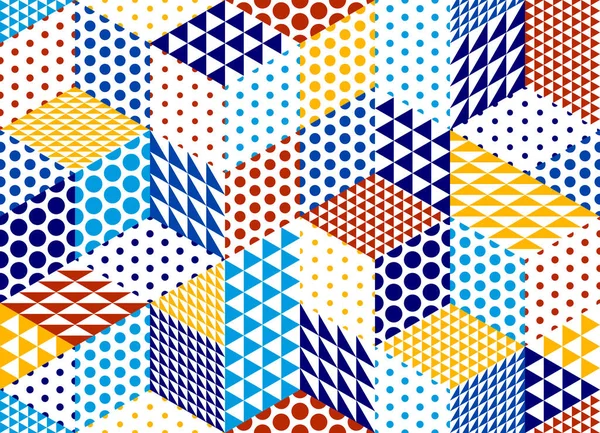Seamless Isometric Triangles Dots Geometric Pattern Cubes Vector Tiling Background — Stok Vektör