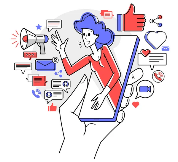 Work Social Media Influencer Messaging Comment Some Posts Vector Outline — Stok Vektör