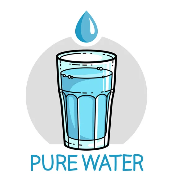 Glass Water Vector Illustration Isolated White Pure Fresh Drinking Water — Stock Vector