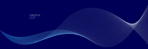 Dark Blue Abstract Background Vector Wave Flowing Particles Curvy Lines — Stock Vector