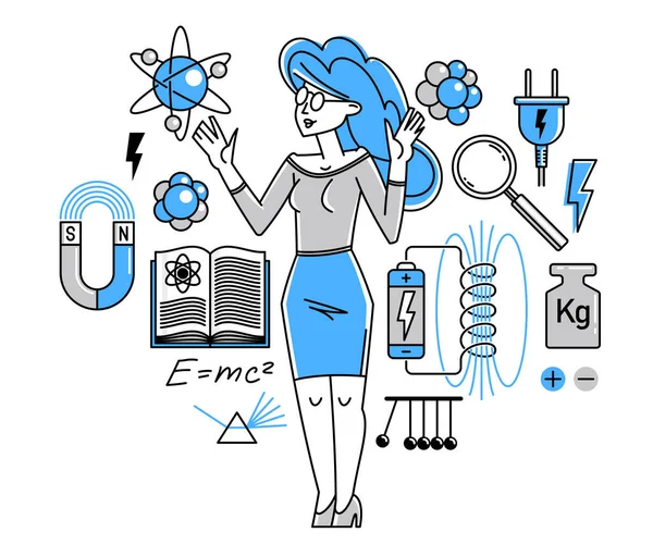 Physicist Working Some Theoretical Physics Making Experiment Vector Outline Illustration — Stock Vector