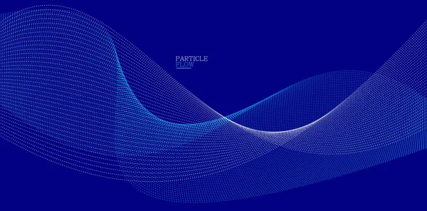 ダークブルーの抽象的な背景 流れる粒子のベクトル波 動きのドットの曲線 技術と科学のテーマ 風通しの良い 簡単な未来的なイラスト — ストックベクタ