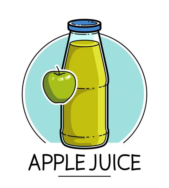 Green Apple Juice Glass Bottle Isolated White Background Vector Illustration — Stock Vector