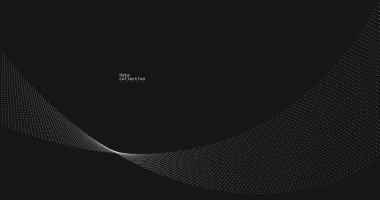 Hareket vektöründeki gri noktalar siyah üzerine soyut arkaplan, parçacıklar dalgalı akış dizisi, hareket, teknoloji ve bilimsel illüstrasyondaki eğri çizgiler.