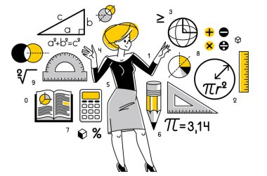 Matematikçi bazı kuramsal matematik vektör ana hatları üzerinde çalışıyor, üniversitede matematik okuyor, öğrenci öğrenimi veya öğretmen anlatıyor.