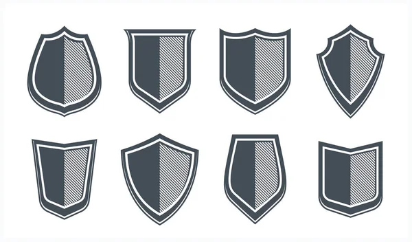 Klassisches Schildvektorset Sammlung Von Munitionssymbolen Verteidigungs Und Sicherheitssymbole Leere Und — Stockvektor