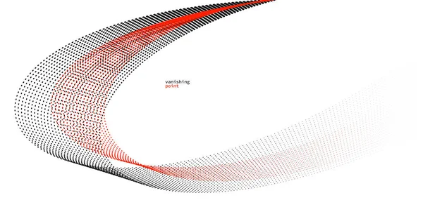 Абстрактная Фоновая Векторная Иллюстрация Красные Черные Точки Движении Кривым Линиям — стоковый вектор