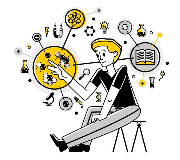 Scientist Discovering Science Theory Making Experiments Vector Outline Illustration Science — 图库矢量图片