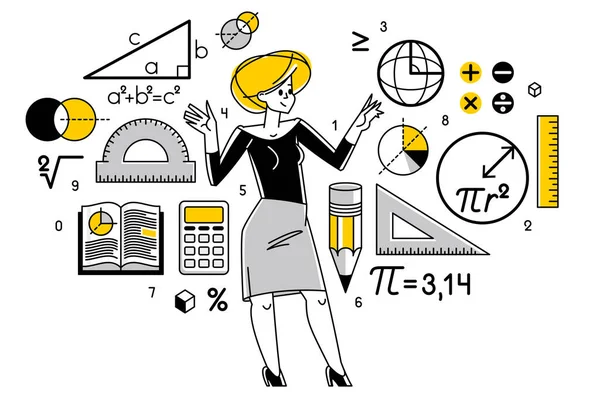 Mathematician Working Some Theoretical Mathematics Vector Outline Illustration Studying Math — Stockvector