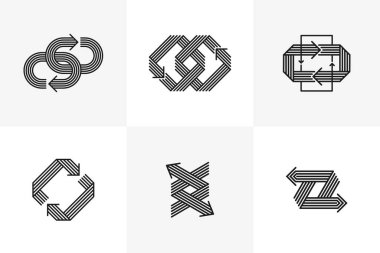 Ok vektörü orijinal logolar izole edildi, çift ok dinamik işaret koleksiyonu piktogram sembolü, doğrusal simgeler konsepti.