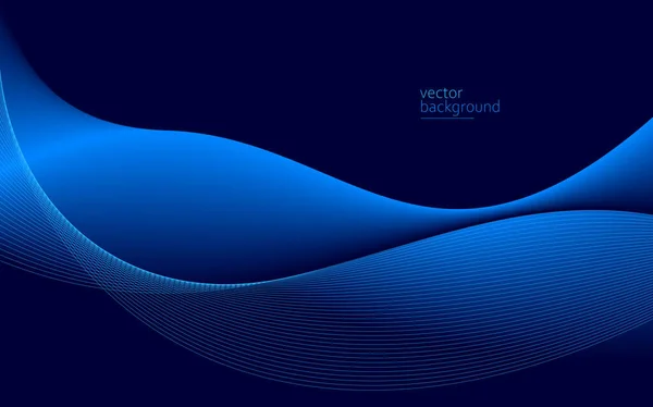 波状の滑らかな流れとグラデーションベクトル抽象的な背景 濃い青のデザイン曲線エネルギーの動き リラックスした音楽の音や技術 — ストックベクタ