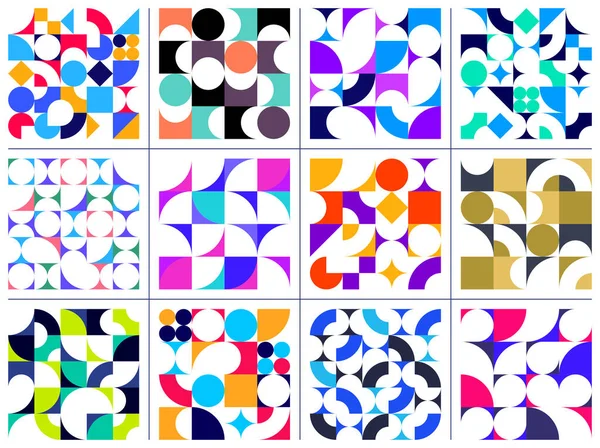 Abstrakte Vektor Geometrische Nahtlose Muster Gesetzt Farbe Einfache Geometrische Elemente — Stockvektor