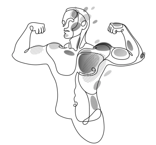 Linear Drawing Perfect Body Fit Model Man Posing Vector Illustration — Stock vektor