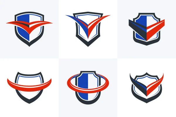 Set Different Designs Shields Branding Ammo Protection Symbols Collection Antivirus — Vetor de Stock