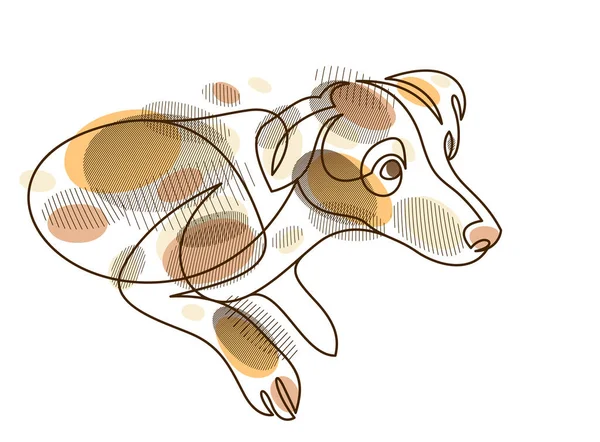 Funny Dog Linear Vector Illustration Isolated Jack Russel Terrier Pet — Vetor de Stock