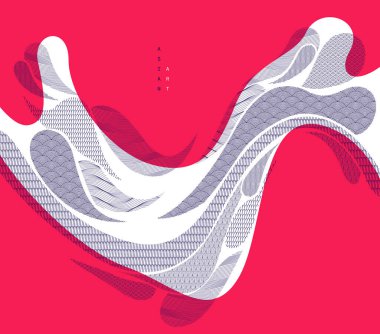 Soyut oryantal Japon sanat vektörü arka planı kırmızı renk, geleneksel stil tasarımı, dalgalı şekiller ve dağlık arazi, deniz hatları gibi akışkan..