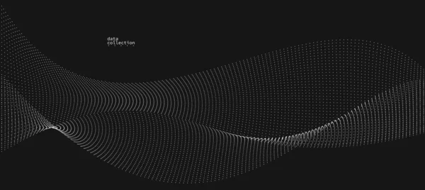 运动矢量背景中的灰点在黑色上的抽象背景 粒子阵列波状流 运动点的曲线线 技术和科学说明 — 图库矢量图片