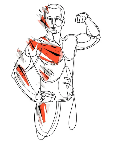 Linear Drawing Perfect Body Fit Model Man Posing Vector Illustration — 图库矢量图片