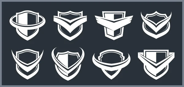 Set Different Designs Shields Branding Ammo Protection Symbols Collection Antivirus — Stock Vector