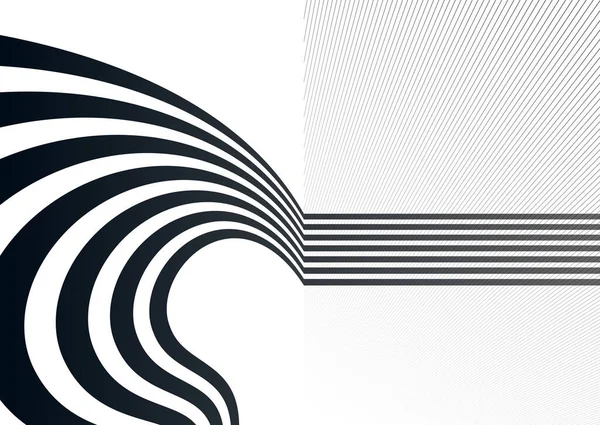 Linhas Futuras Perspectiva Vetor Abstrato Fundo Preto Branco Composição Linear — Vetor de Stock