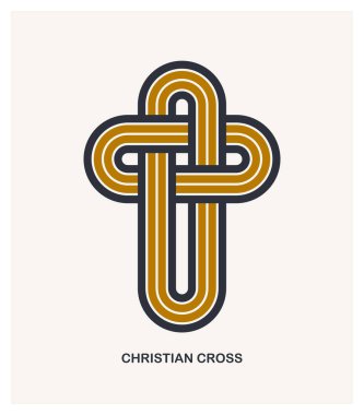 Beyaz, inanç ve inanç üzerine izole edilmiş Hristiyan çapraz modern doğrusal biçim vektör sembolü İsa 'nın çizgili grafik tasarımının çağdaş haç işareti.